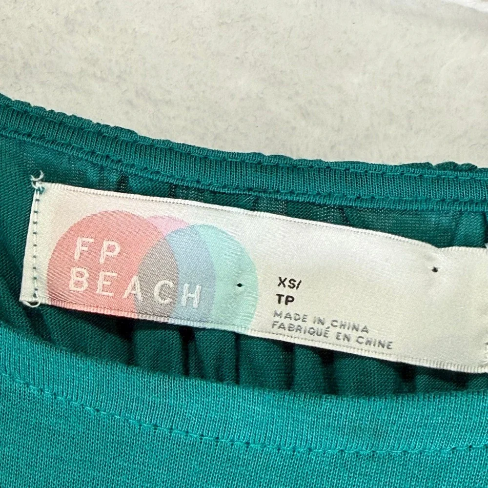 FP Beach Free People Teal Green Smocked Waist High-Low Maxi Dress XS Long Sleeve